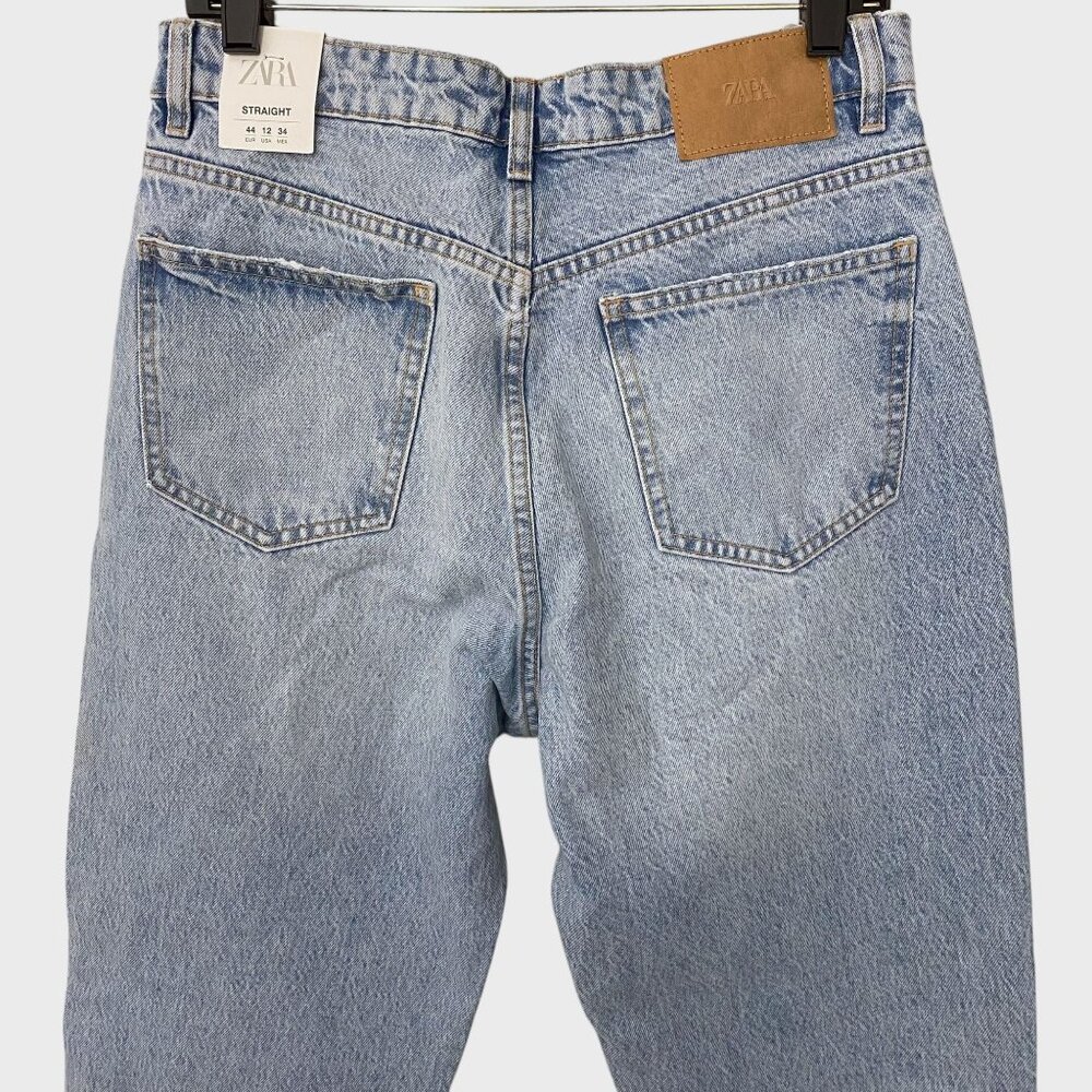 Zara High-Waisted Denim Ankle Jeans Blue Womens Size 12 Straight-Leg Raw-Hem New - Picture 6 of 14